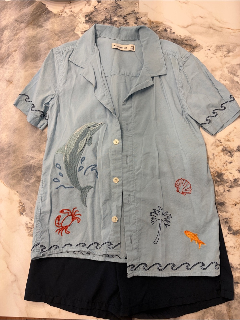 Abercrombie Light Blue Embroidered top with buttery soft matching shorts